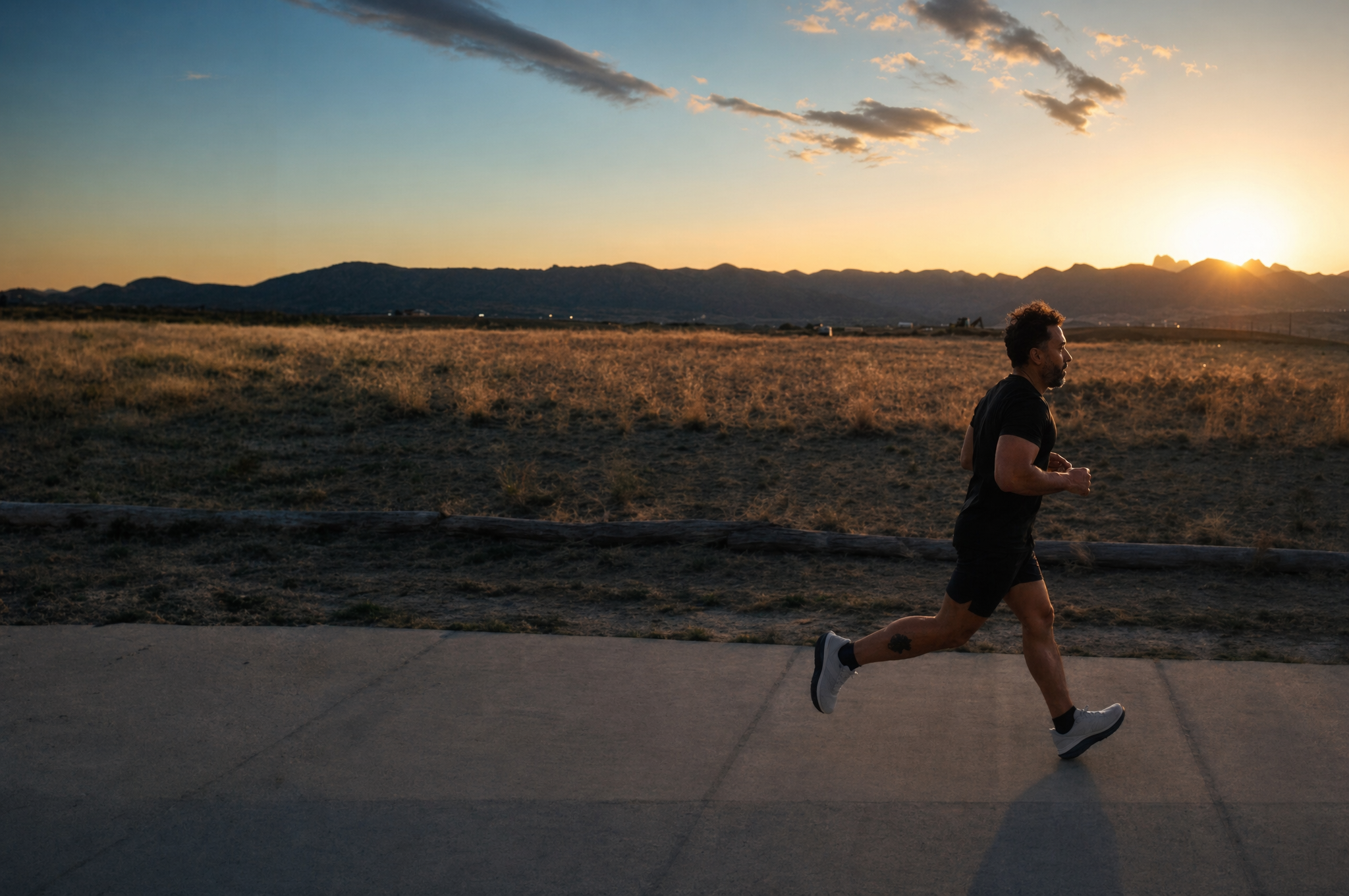 Runner at sunset on a Colorado foothills trail