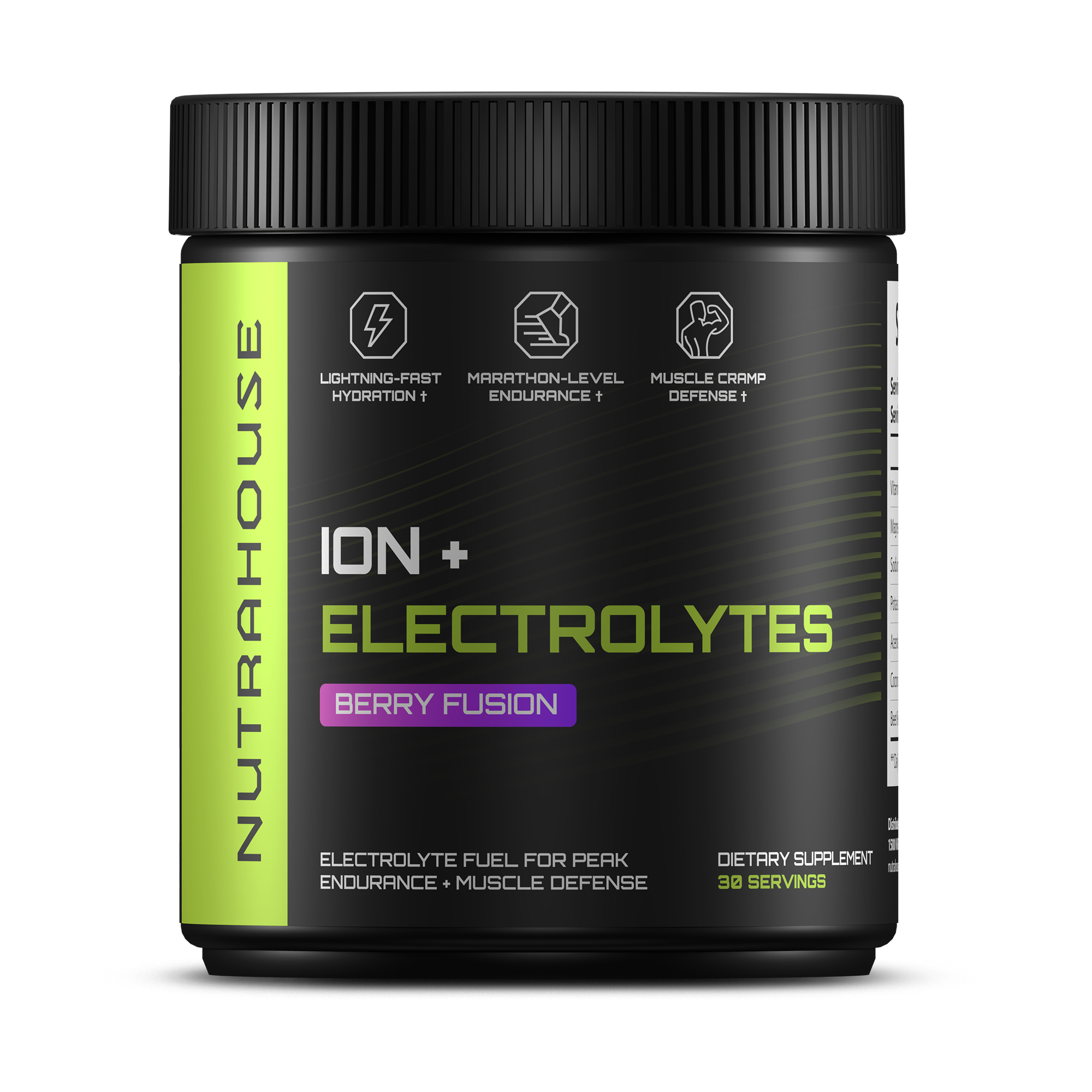 Nutrahouse ION+ Electrolytes supplement container on a white background
