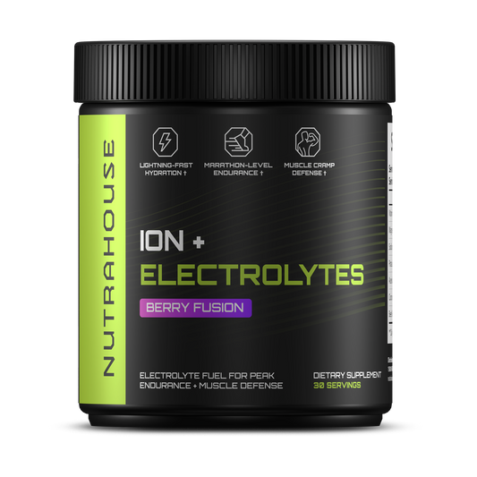 Nutrahouse ION+ Electrolytes supplement container on a white background