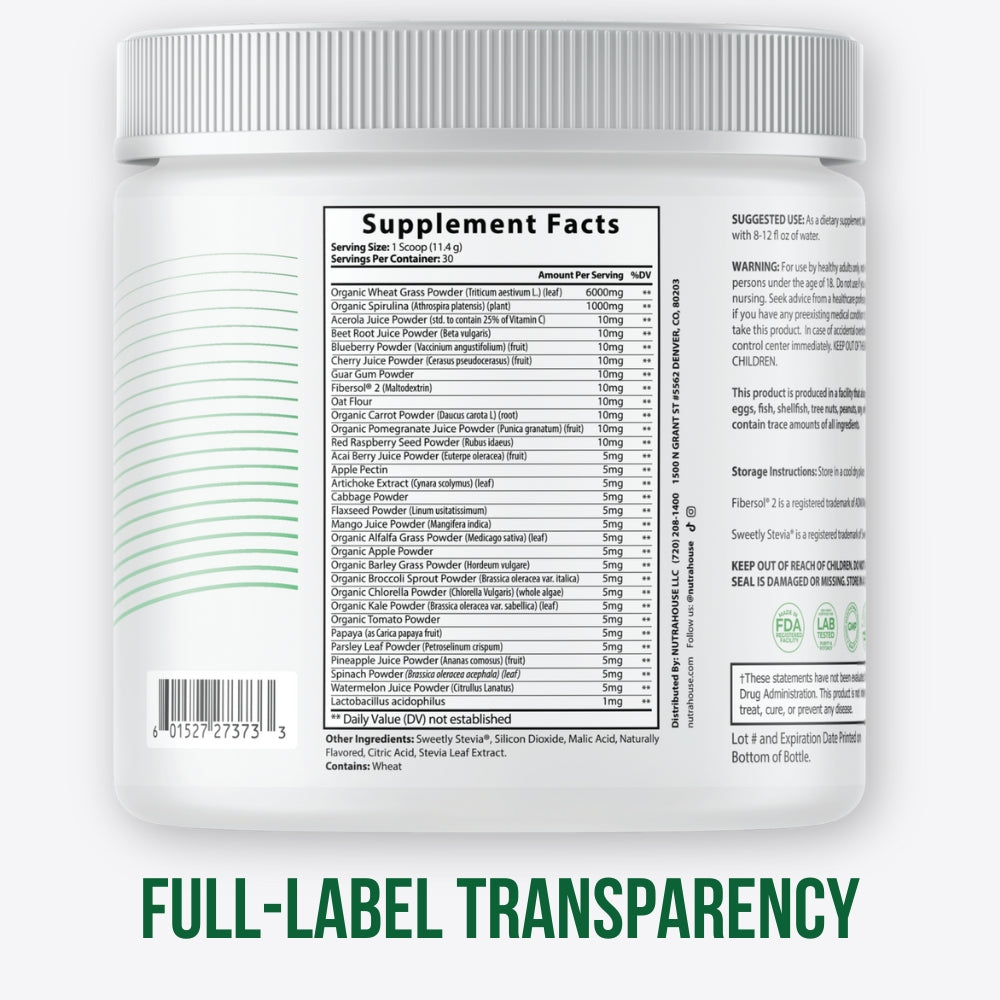 Organic Wheatgrass & Spirulina — Watermelon Superfood Greens for Daily Vitality (30 Servings)