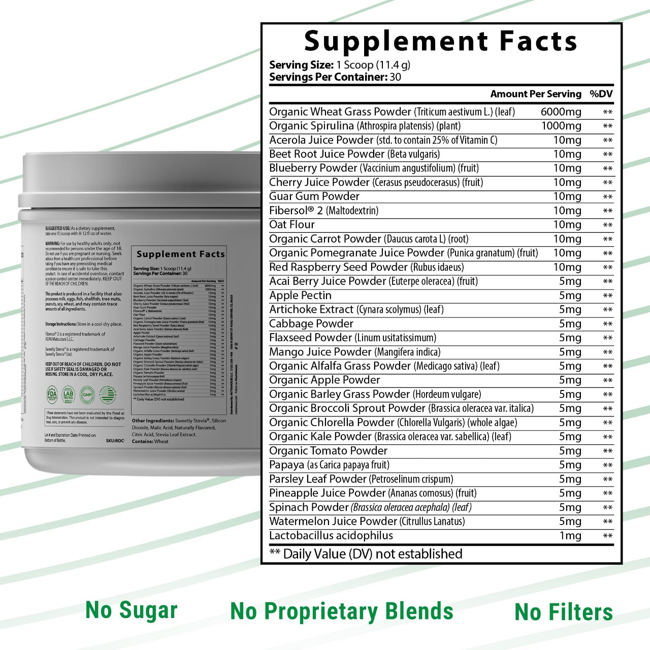 Organic Wheatgrass & Spirulina — Watermelon Superfood Greens for Daily Vitality (30 Servings)