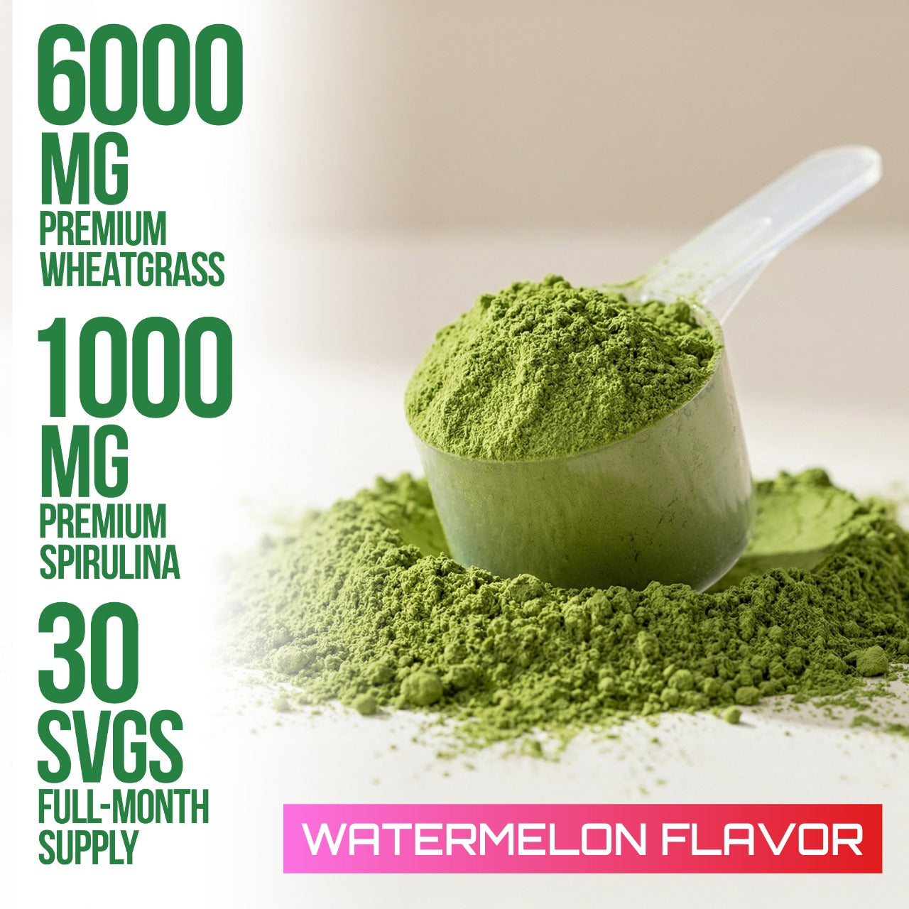 Organic Wheatgrass & Spirulina — Watermelon Superfood Greens for Daily Vitality (30 Servings)