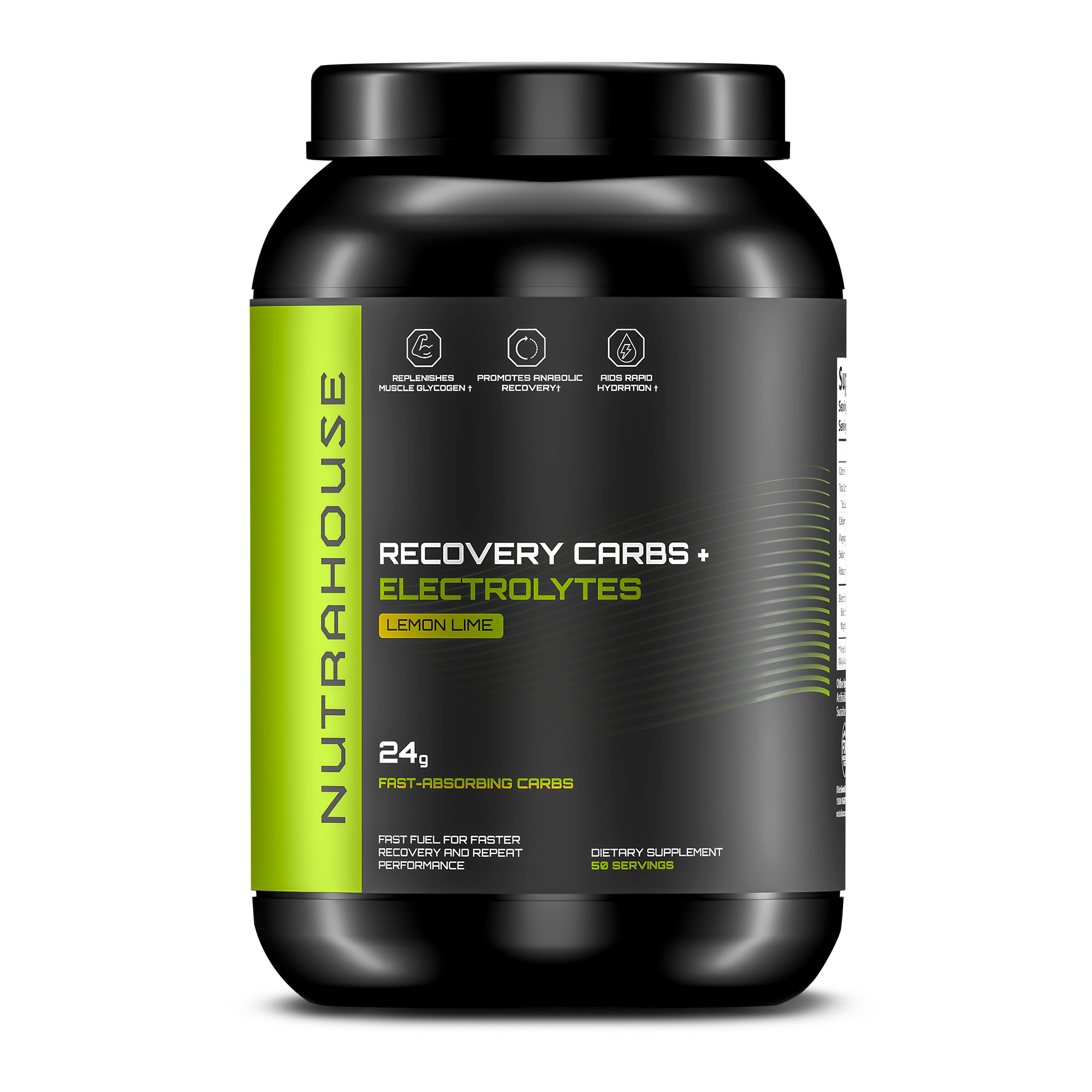 NUTRAHOUSE Recovery Carbs + Electrolytes tub with 50 servings and lemon lime flavor