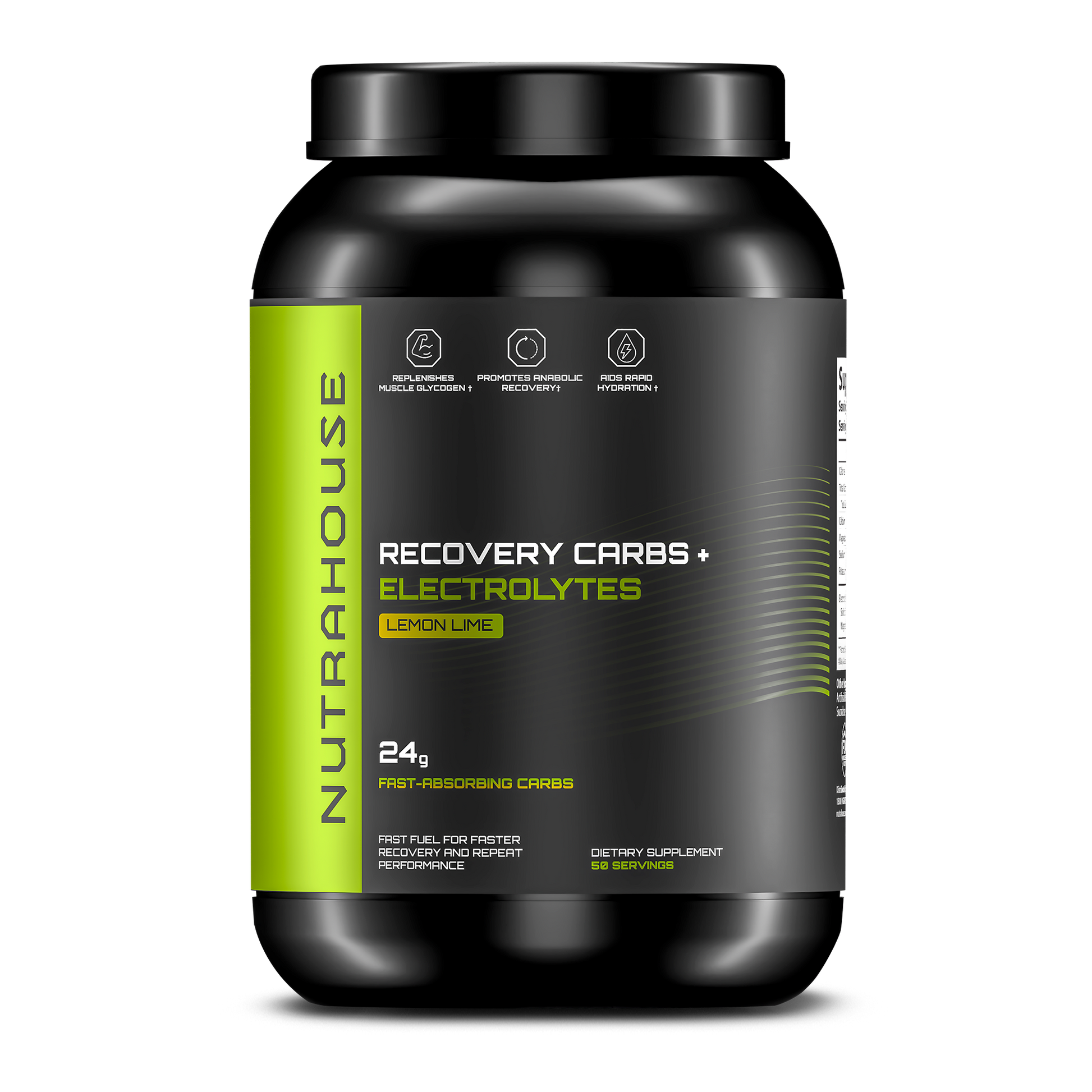 NUTRAHOUSE Recovery Carbs + Electrolytes tub with 50 servings and lemon lime flavor