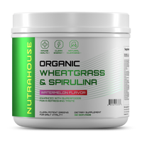 NUTRAHOUSE Organic Wheatgrass & Spirulina tub with 30 servings and watermelon flavor
